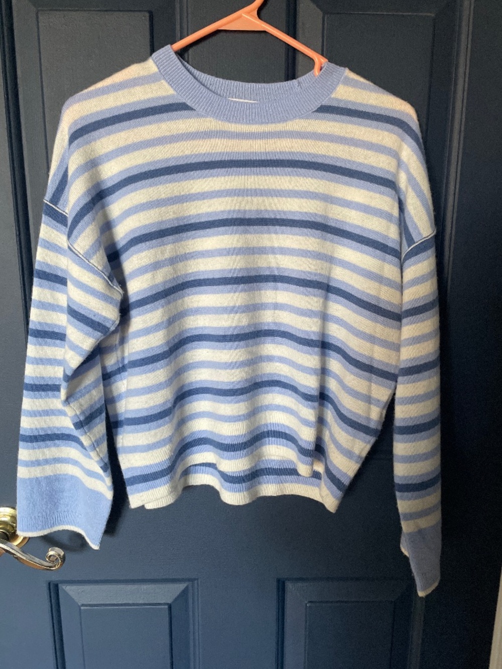 Madewell XXS Cropped Blue & White Striped Cashmere Lightweight Sweater